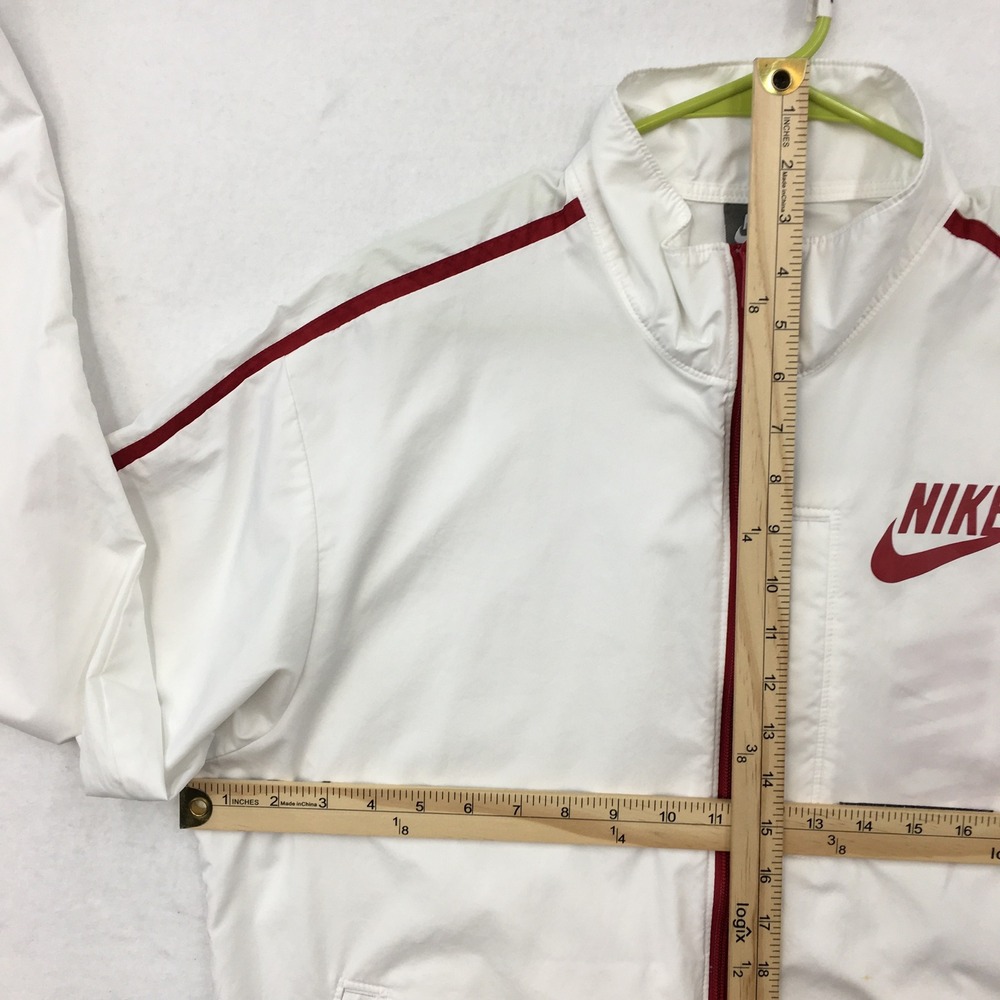 VINTAGE Nike Sportswear Mens White Red Full Zip Light Windbreaker Jacket Size M - Picture 8 of 9